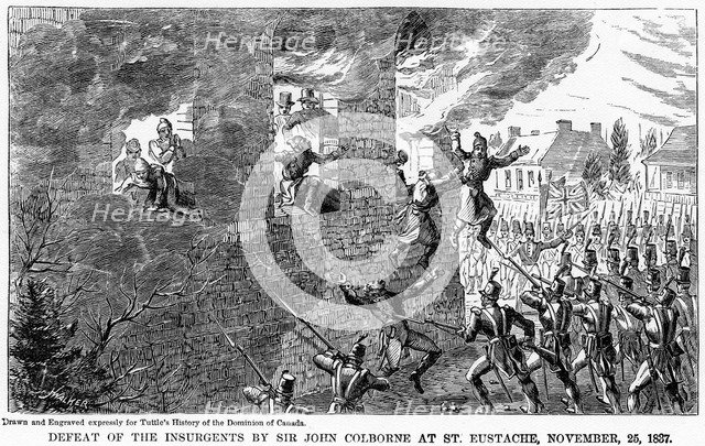 'Defeat of the Insurgents by Sir John Colborne at St Eustache, 25 November 1837', (1877). Artist: Unknown