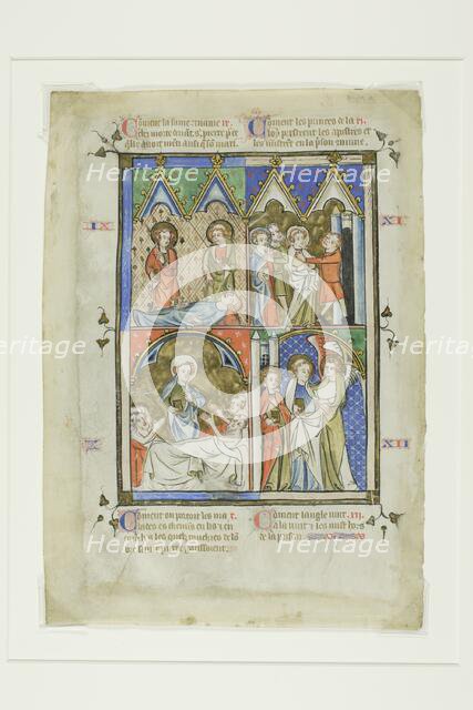 Scenes from the Miracles of St. Peter, from a Bible Historiale or Pictorial New Testament, c. 1350. Creator: Unknown.