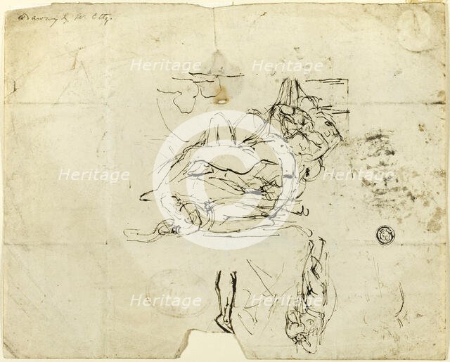 Sketches of Reclining Female Nude and Amorous Couple, n.d. Creator: William Etty.