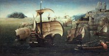 Portuguese Carracks off a Rocky Coast, c.1540. Artist: Patinir, Joachim, follower of  