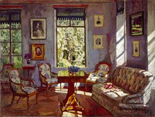 The sitting room in the Manor House Rozhdestveno, 1916. Artist: Zhukovsky, Stanislav Yulianovich (1873-1944)