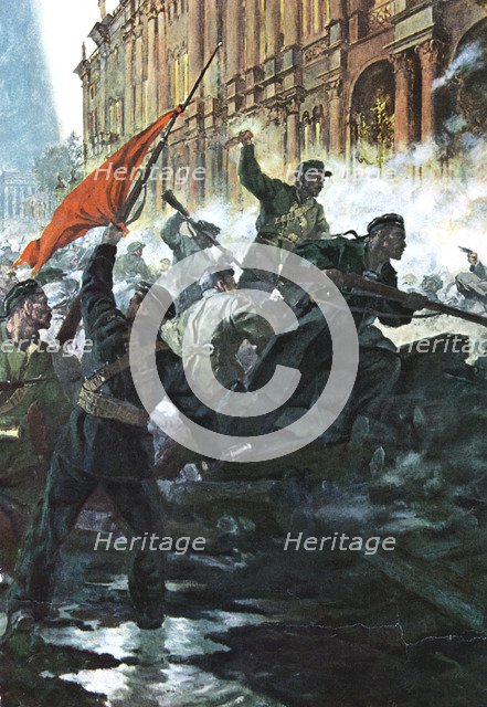 The storming of the Winter Palace, St Petersburg, Russian Revolution, October 1917. Artist: Unknown