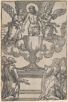 The Triumph of the Eucharist, Christ as the Man of Sorrows supported by two angel..., ca. 1550-1600. Creator: Anon.