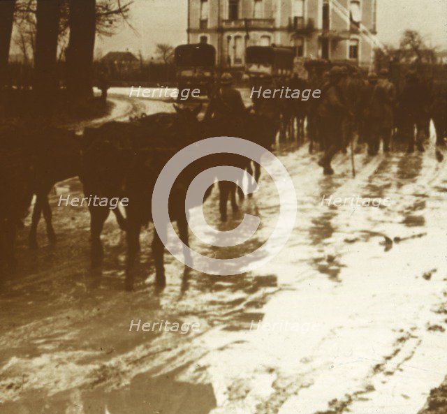 Mule train with supplies, Verdun, northern France, c1914-c1918. Artist: Unknown.