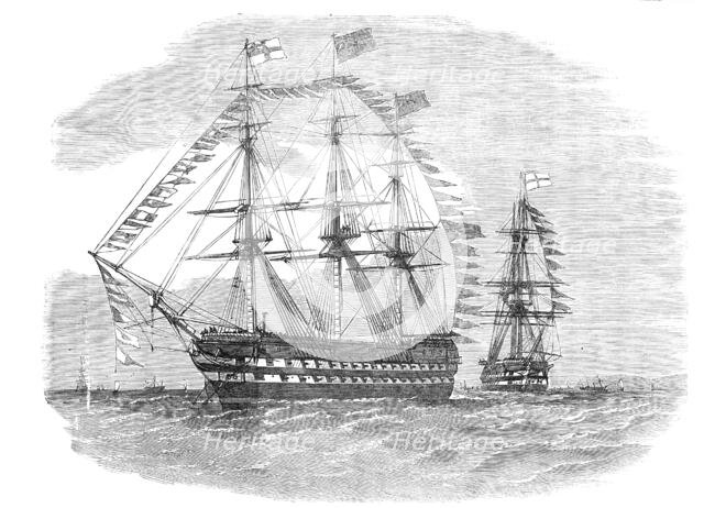 The Naval Review: the Pivot-Ships "Rodney" and "London" - drawn by E. Weedon, 1856.  Creator: Unknown.