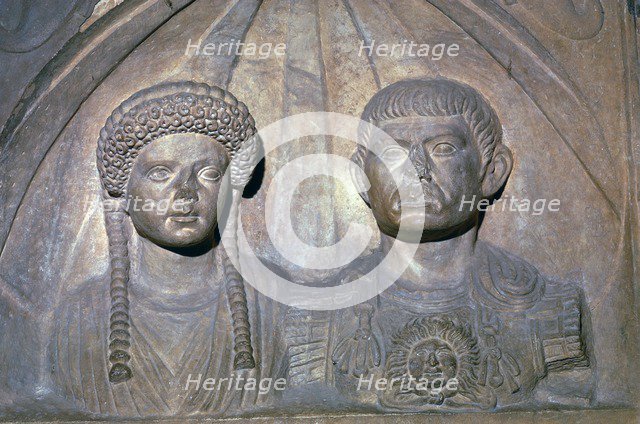 Roman tomb slab of a Roman officer and his wife, 1st century. Artist: Unknown