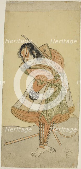 The Actor Nakamura Nakazo I as Tezuka no Taro Mitsumori Disguised as the Monkey Trainer..., c. 1769. Creator: Shunsho.