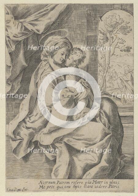The Virgin seated with the Christ Child on her lap embracing her, St Joseph seen ..., ca. 1600-1640. Creator: Anon.