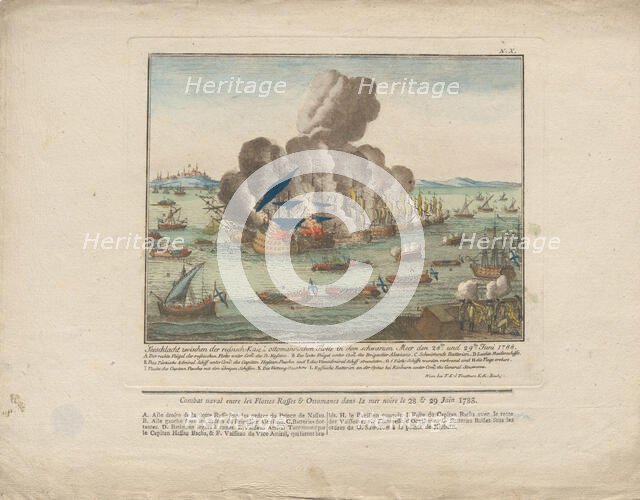 Naval battle between the Russian and Ottoman fleet in the Black Sea on June 28 and 29, 1788, 1788. Creator: Anonymous.