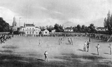 A cricket match in progress at Kennington Oval, London, 1848 (1912). Artist: Unknown