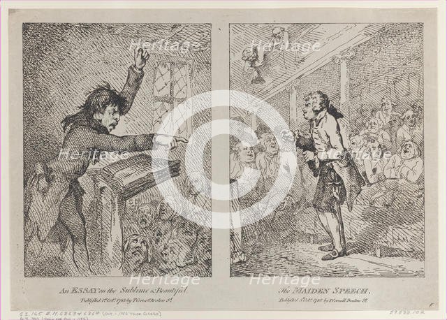An Essay on the Sublime & Beautiful; The Maiden Speech, October 1, 1785., October 1, 1785. Creator: Thomas Rowlandson.