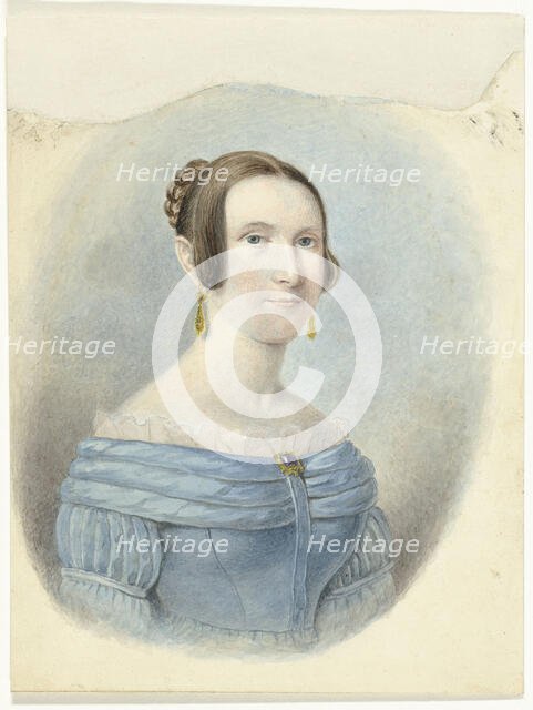 Woman in a blue dress, with gold earrings, 1782-1849. Creator: Johannes Hari.