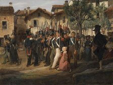 La garde nationale de campagne défilant devant le maire. Creator: Biard, François-August (1798-1882).