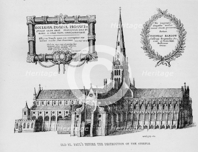 Old St Paul's Cathedral before the destruction of the steeple, 1657 (1904). Artist: Wenceslaus Hollar.