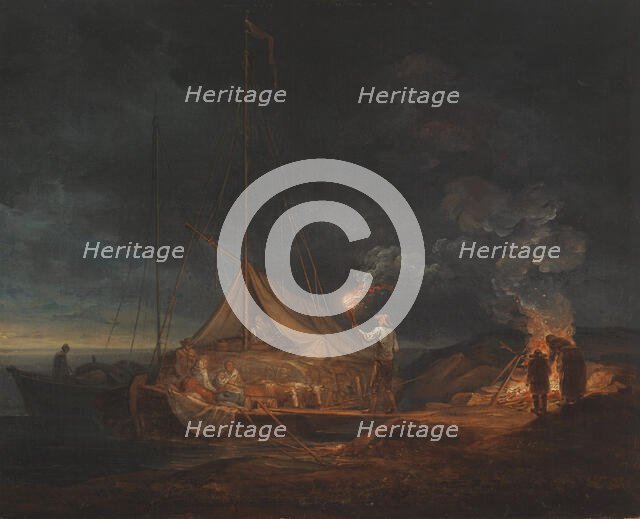 Islanders at a campfire, 1813. Creator: Alexander Lauréus.