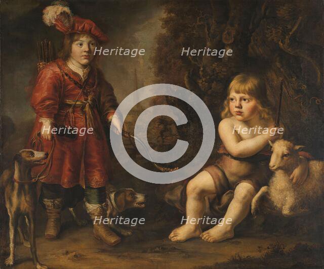 Portraits of two Boys in a Landscape, one dressed as a Hunter, the other St as John the Baptist, 164 Creator: Douwe Juwes de Dowe.