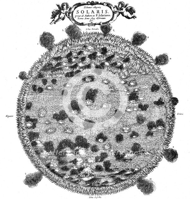 Christopher Scheiner's illustration of his idea of the surface of the sun, 1635. Artist: Unknown