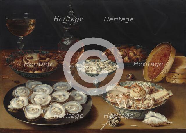 Dishes with Oysters, Fruit, and Wine, c. 1620/1625. Creator: Osias Beert the Elder.