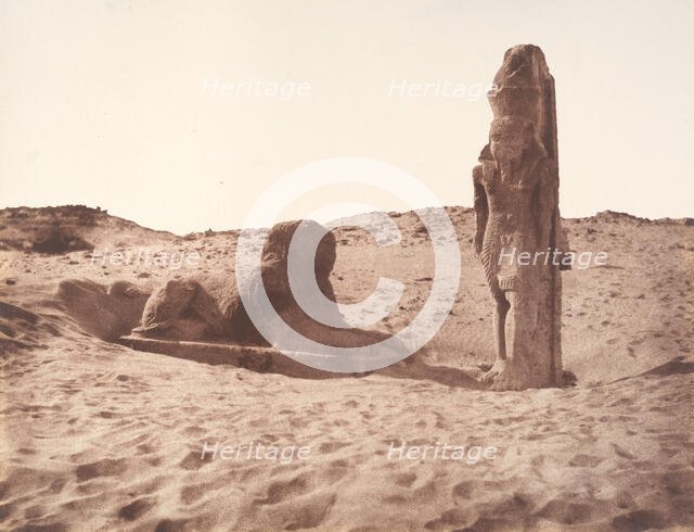 Séboûah, Temple, Colosse et Sphinx de la Partie Gauche de l'Avenue, 1851-52. Creator: Félix Teynard.