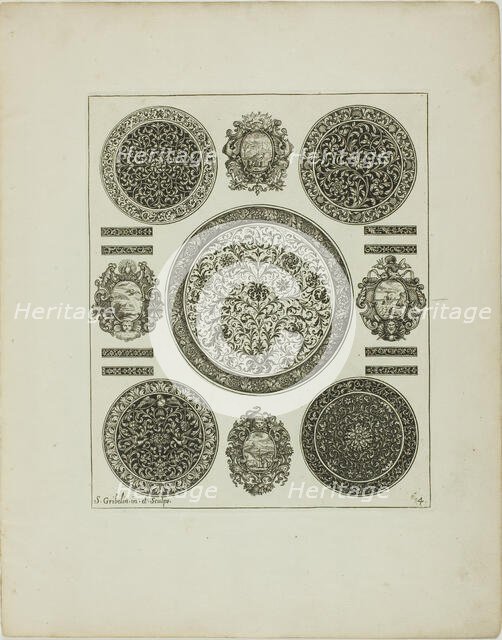 Plate Four, from Book of Ornament, 1704. Creator: Simon Gribelin.
