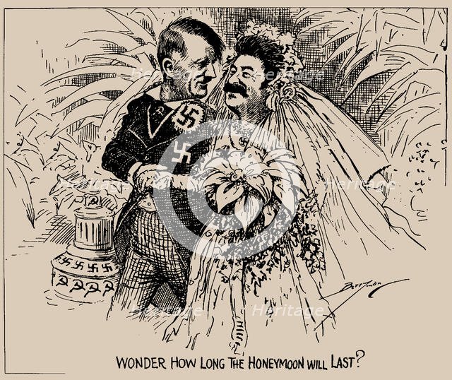 Wonder how long the honeymoon will last? (The Washington Star), 1939. Creator: Berryman, Clifford K. (1869-1949).