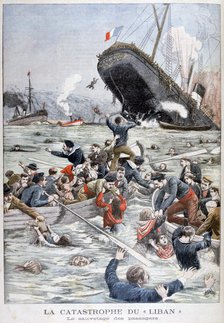 The passenger liner 'Liban' sinking after colliding with another ship, 1903. Artist: Unknown