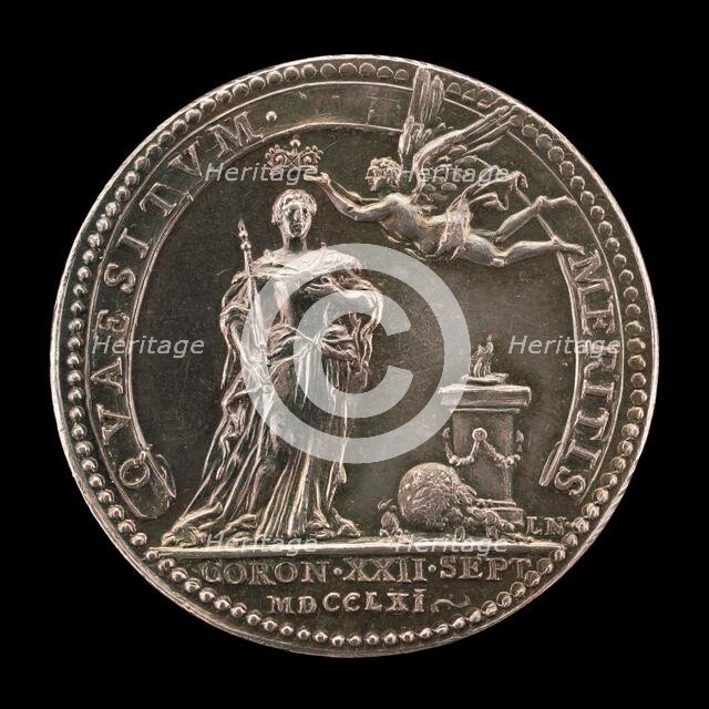 Fame Crowning the Queen before an Altar [reverse], 1761. Creator: Johann Lorenz Natter.