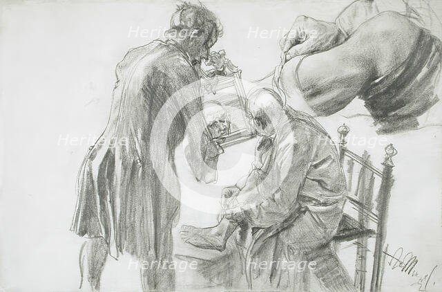 Studies for 'The Broken Jug' by Heinrich von Kleist, 1876. Creators: Heinrich von Kleist, Adolph Menzel.