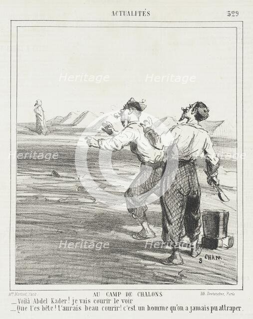 French: Au camp de Chalons -Voila Abdel Kader! Je vais courir le voir -Que t'es bête!..., 1865. Creator: Cham.