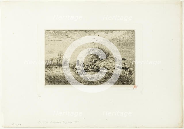 Landscape with Herd of Pigs, 1845. Creator: Charles Emile Jacque.