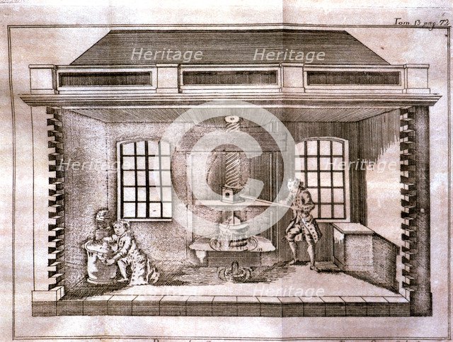 Oil press, etching, 1754.