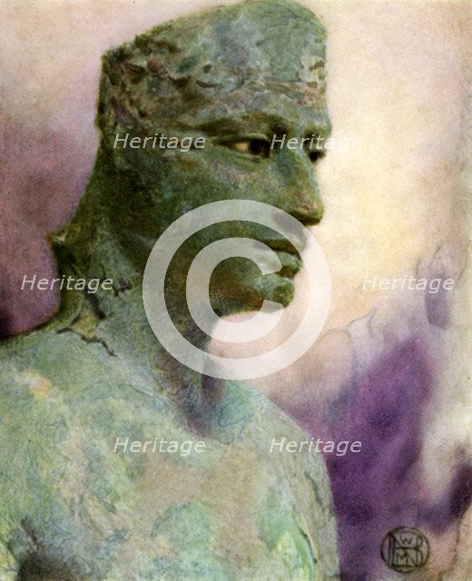 Head of a bronze statue of Pepy I, Ancient Egyptian pharaoh, 24th-23rd century BC (1926).  Artist: Winifred Mabel Brunton