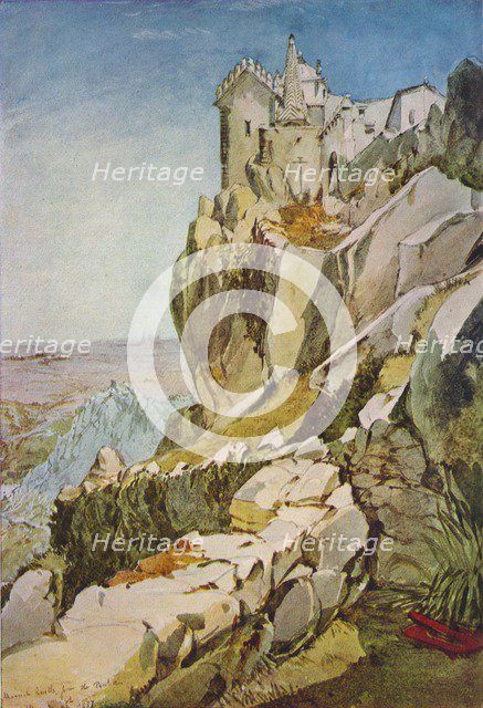 'Sketch in Portugal; Moorish Castle from the Penha; Moorish Castle, Mafra', 1837. Artist: James Holland.