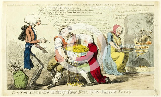 Dr. Sangrado Relieving John Bull of Yellow Fever, published February 25, 1795. Creator: Isaac Cruikshank.