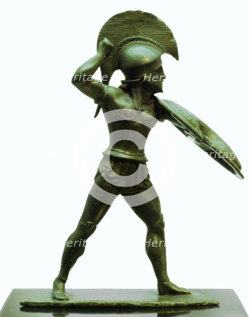 A bronze statuette of a Greek hoplite warrior. Artist: Unknown