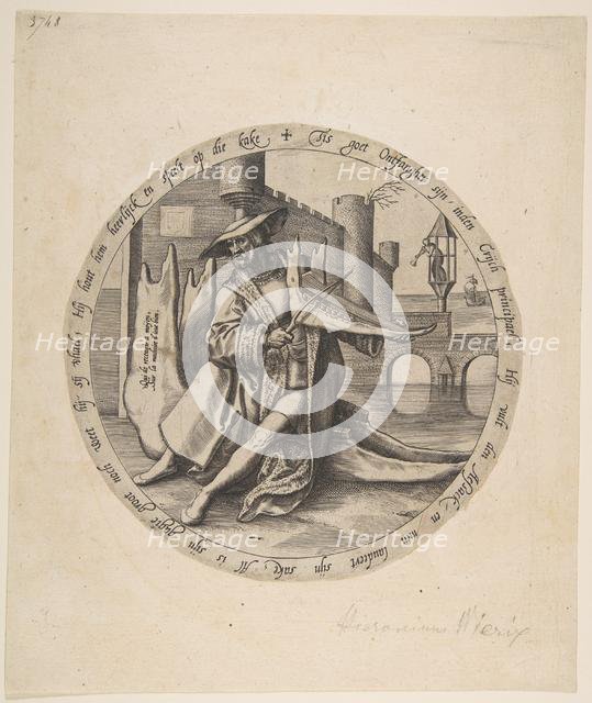 The Rich Man Playing Violin on a Jaw Bone, ca. 1568. Creator: Jan Wierix.