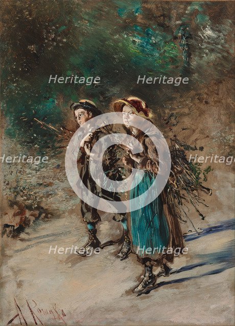Children with Brushwood. Artist: Romako, Anton (1832-1889)