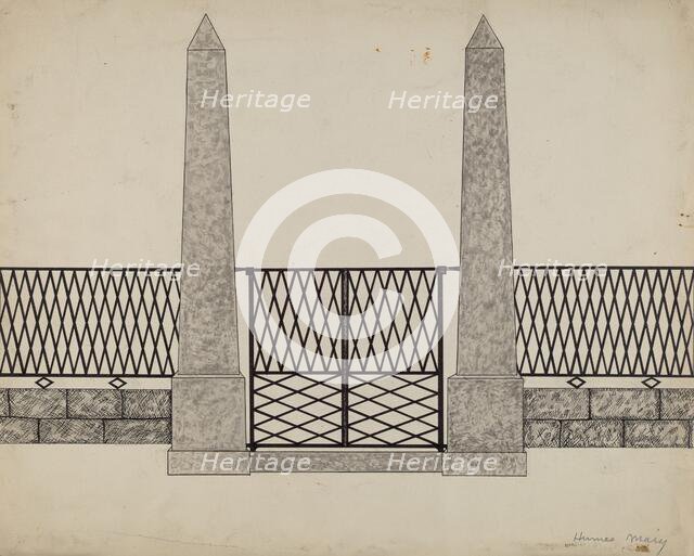 Fence and Posts, c. 1936. Creator: Mary E Humes.