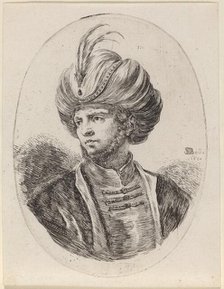 Young Moor with a Slight Beard and Feathered Turban, Turned to the Left, 1650. Creator: Stefano della Bella.