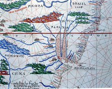 Atlas of Joan Martines, Messina, 1582. Portulan chart of South America. Atlantic Coast up to the …