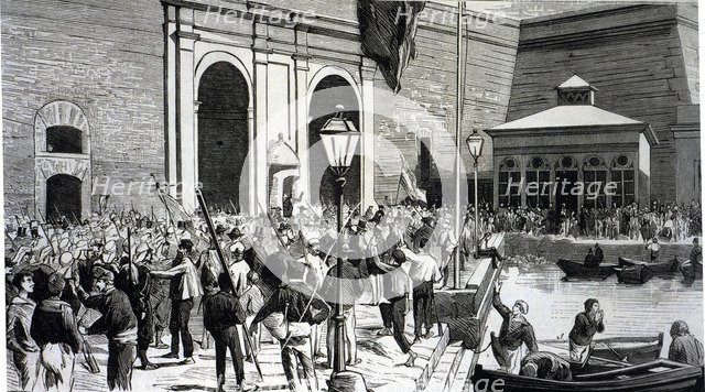 Soldiers of the Iberia Regiment and sailors of the warships fraternize with the insurgents at Car…