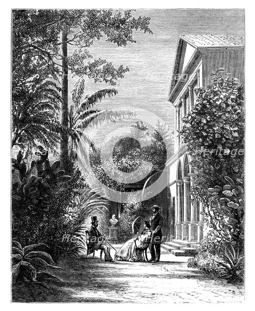 The garden of a city house, 19th century.Artist: H Stock