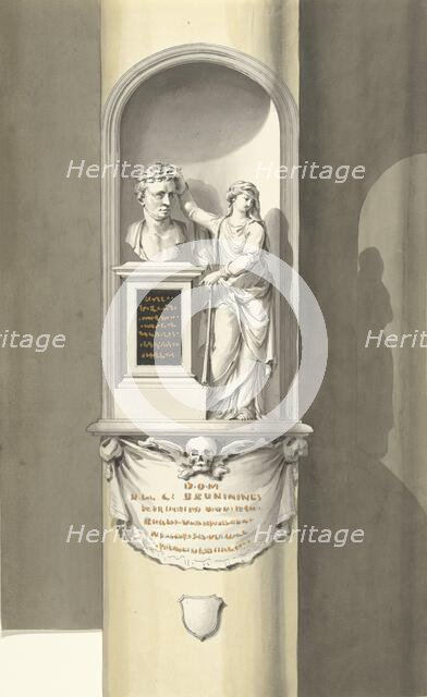 Design for a monument for C. Brunings: a bust in a niche with Fama, 1806. Creator: Bartholomeus Ziesenis.