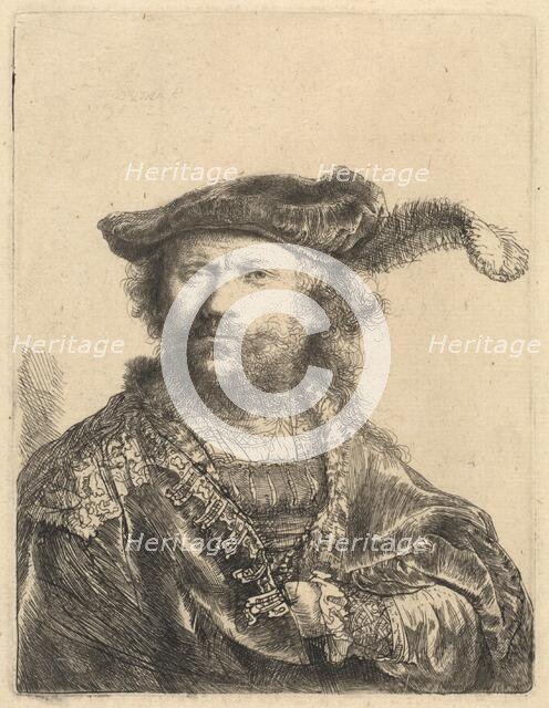 Self-Portrait in a Velvet Cap with Plume, 1638. Creator: Rembrandt Harmensz van Rijn.