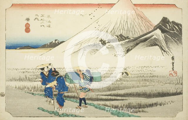 Hara: Mount Fuji in the Morning (Hara, asa no Fuji), from the series "Fifty-three..., c. 1833/34. Creator: Ando Hiroshige.