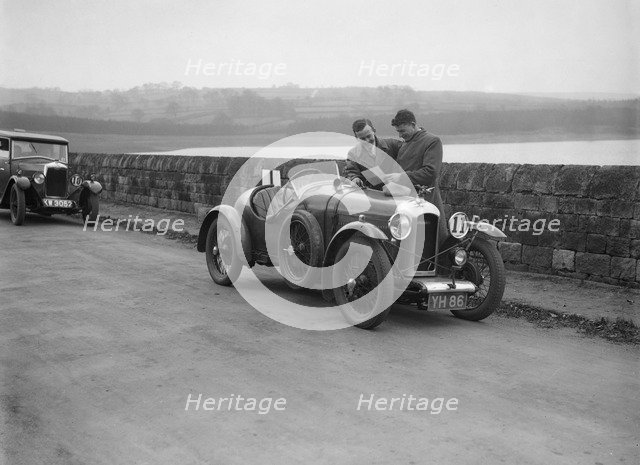Amilcar and Riley 9 at the Ilkley & District Motor Club Trial, Fewston Reservoir, Yorkshire, 1930s. Artist: Bill Brunell.