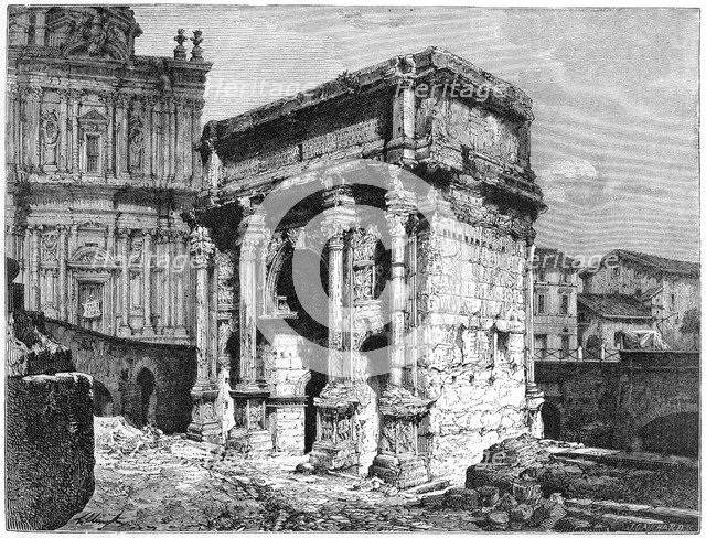 The Arch of Septimius Severus, Roman Forum, Rome, Italy, late 19th century.Artist: J Cauchard