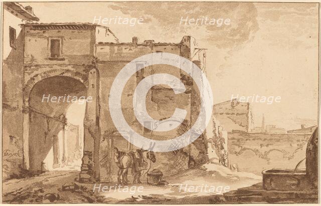 Gateway with Traveler and Mule, 1781, published 1782. Creator: Cornelis Brouwer.