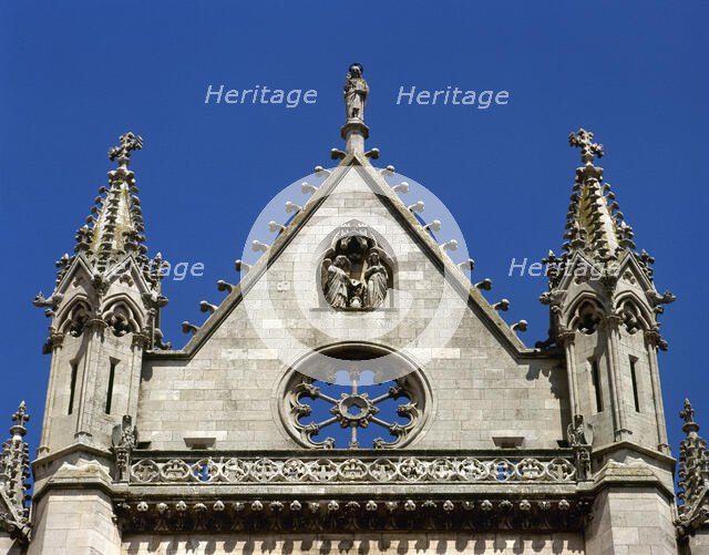 Architectural detail, top of the main façade, Saint Mary's CathedralLeon, Castile and Leon (2002).  Creator: LTL.