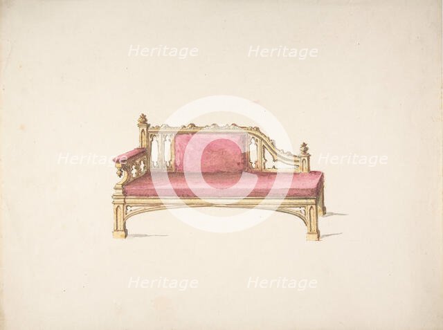 Design for a Gothic Style Sofa Upholstered in Red, early 19th century. Creator: Anon.